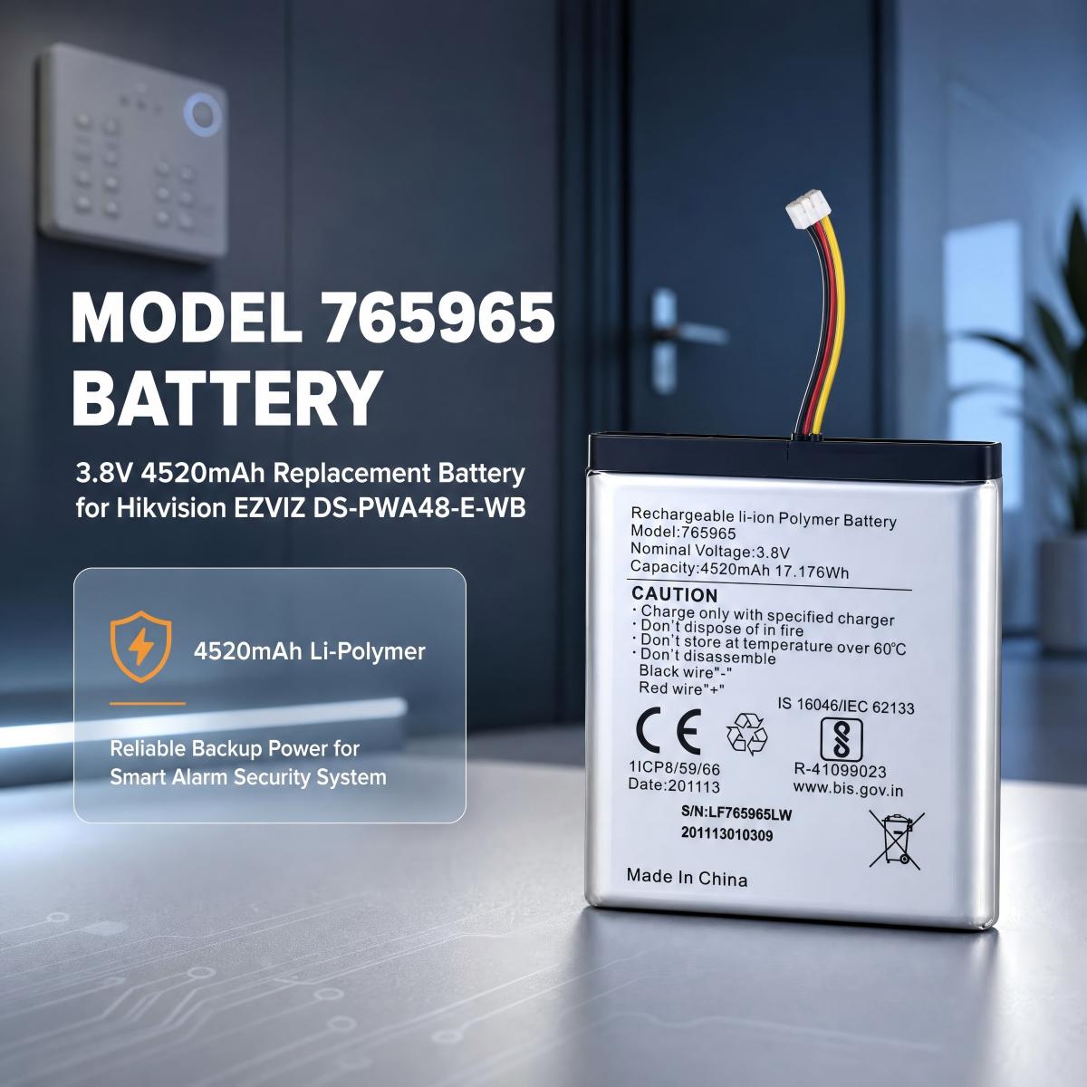 Home Security Battery Replacement - 765965 Bateria de substituição de polímero
